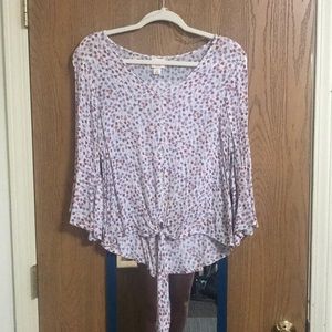 Button down floral tie front blouse